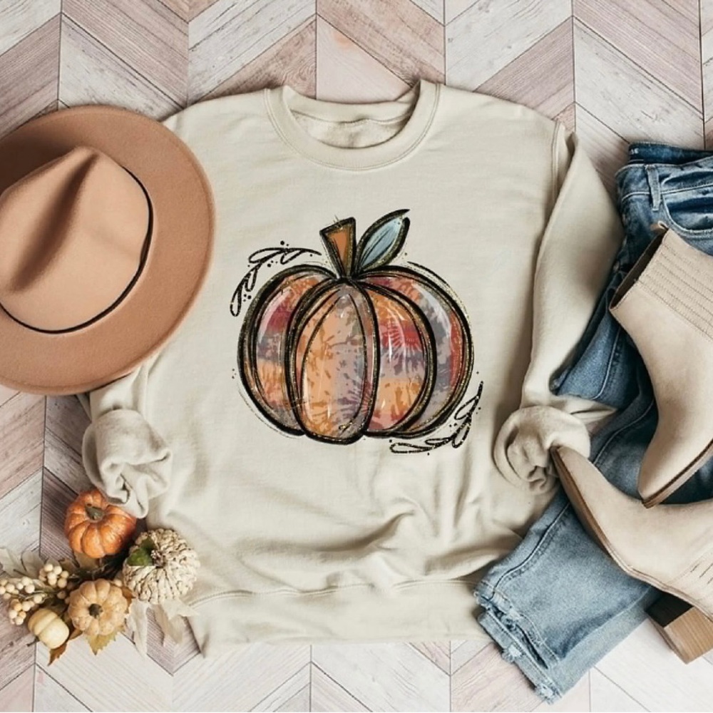 Fall pumpkin crewneck soft sweatshirt handmade